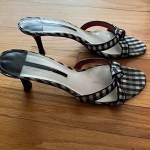 9 WEST Nine West black white check slip on sandal, size 8 1/2